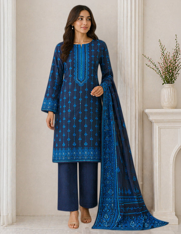 Daily Wear Lawn 3-Piece Unstitched Suit: LWN-EC-091