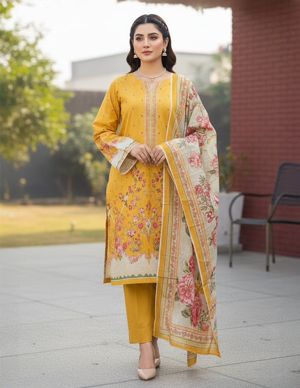 Daily Wear Lawn 3-Piece Unstitched Suit: LWN-EC-060