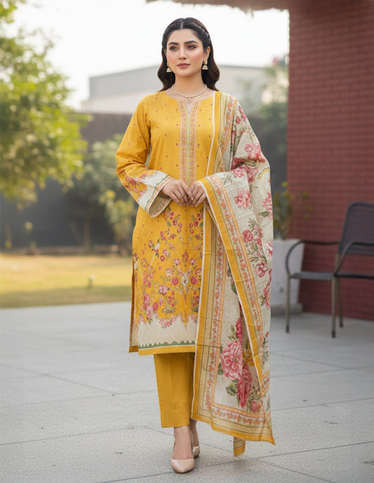 Daily Wear Lawn 3-Piece Unstitched Suit: LWN-EC-060