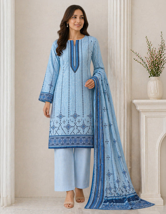 Daily Wear Lawn 3-Piece Unstitched Suit: LWN-EC-090