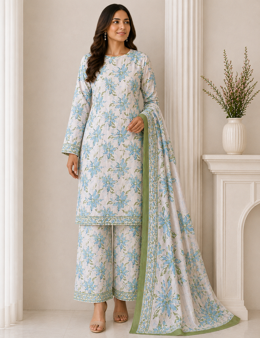 Daily Wear Lawn 3-Piece Unstitched Suit: LWN-EC-093