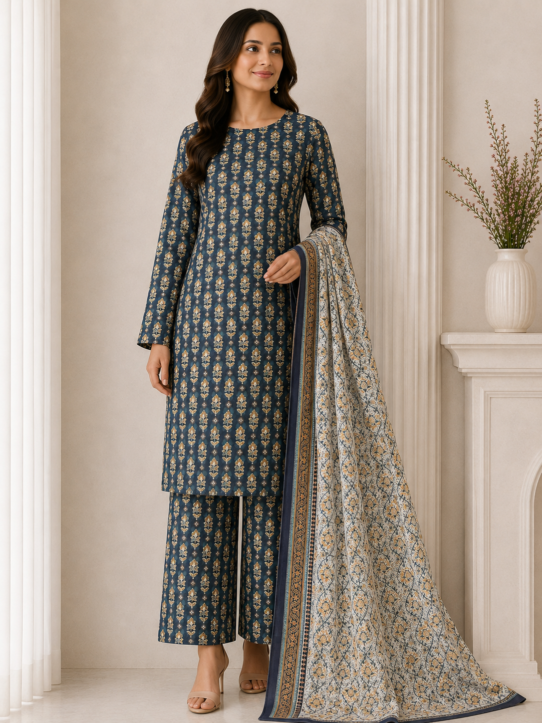Daily Wear Lawn 3-Piece Unstitched Suit: LWN-EC-094