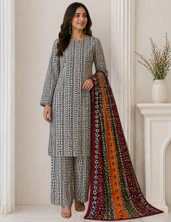 Daily Wear Lawn 3-Piece Unstitched Suit: LWN-EC-095