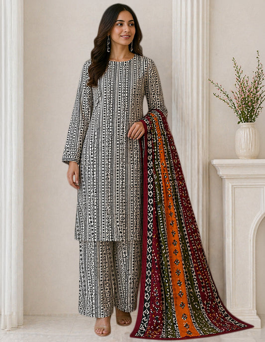 Daily Wear Lawn 3-Piece Unstitched Suit: LWN-EC-095