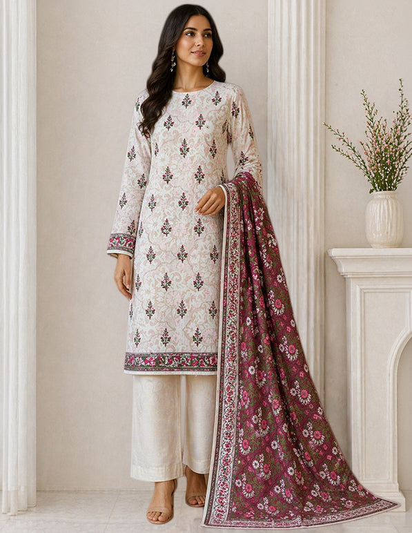 Daily Wear Lawn 3-Piece Unstitched Suit: LWN-EC-098