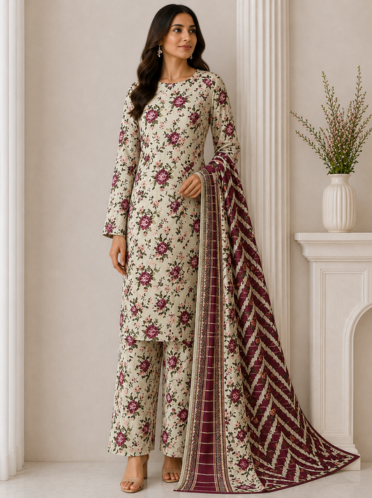Daily Wear Lawn 3-Piece Unstitched Suit: LWN-EC-099
