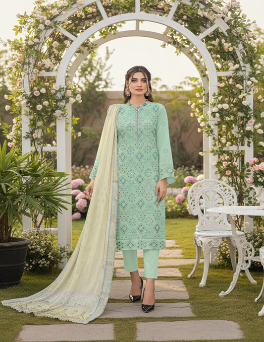 Premium Lawn 3-Piece Unstitched Suit: LWN-EC-037