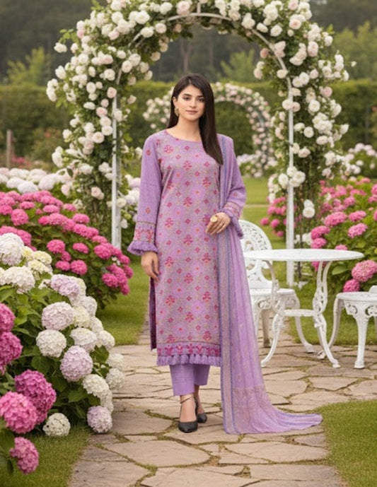 Premium Lawn 3-Piece Unstitched Suit: LWN-EC-040